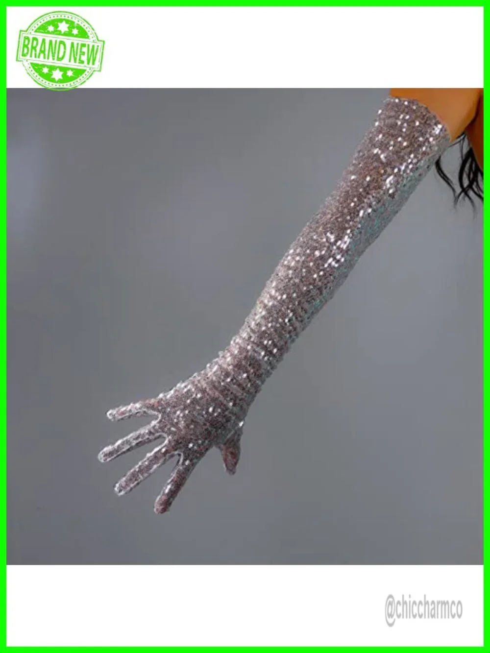 Sequin Long Gloves for Women Tulle Lace Mesh Semi Sheer Evening Party Glove
